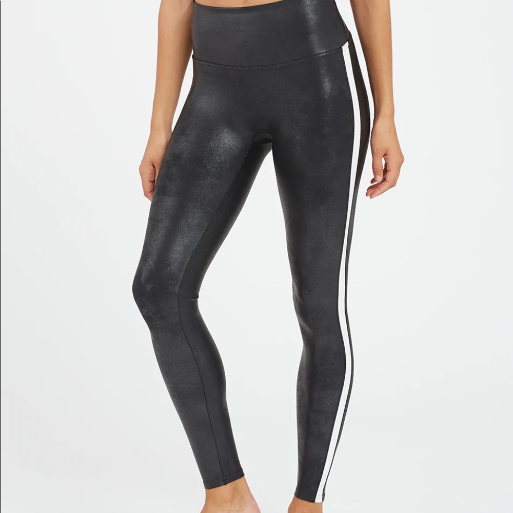 Spanx Faux Leather Legging with Side Stripe XS